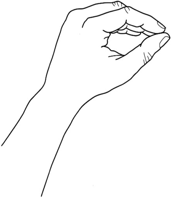 illustration of a hand with four fingers touching a thumb